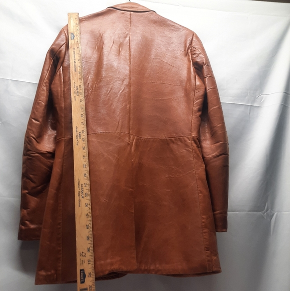 Vintage late 70/Early 80 London Fog 2 button distress Carmel Leather Blazer 40L - Picture 3 of 12
